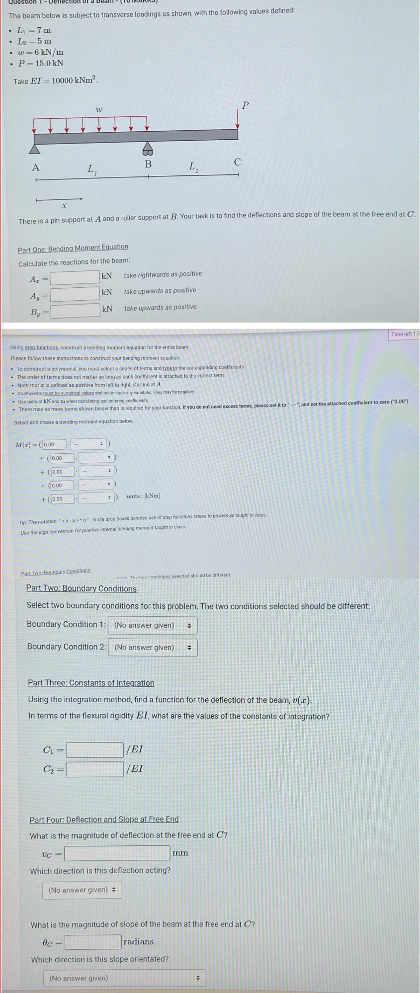 Using step functions, construct a bending moment