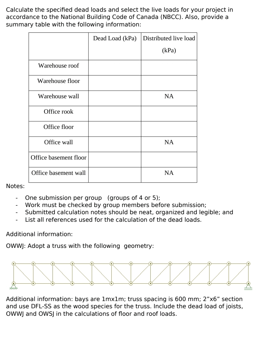 Calculate the specified dead loads and select the