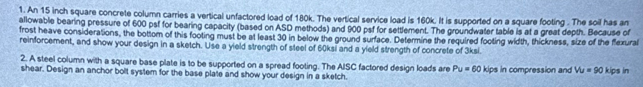 An 1 5 inch square concrete column carries a