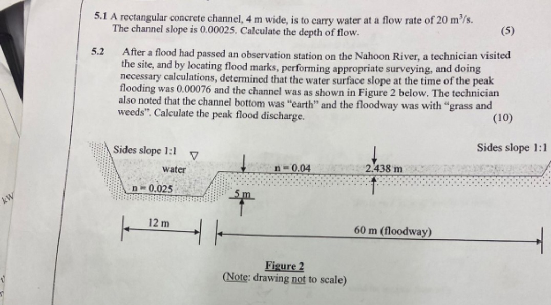 5 . 1 A rectangular concrete channel, 4 m wide,