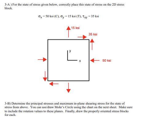 3 - A ) For the state of stress given below,