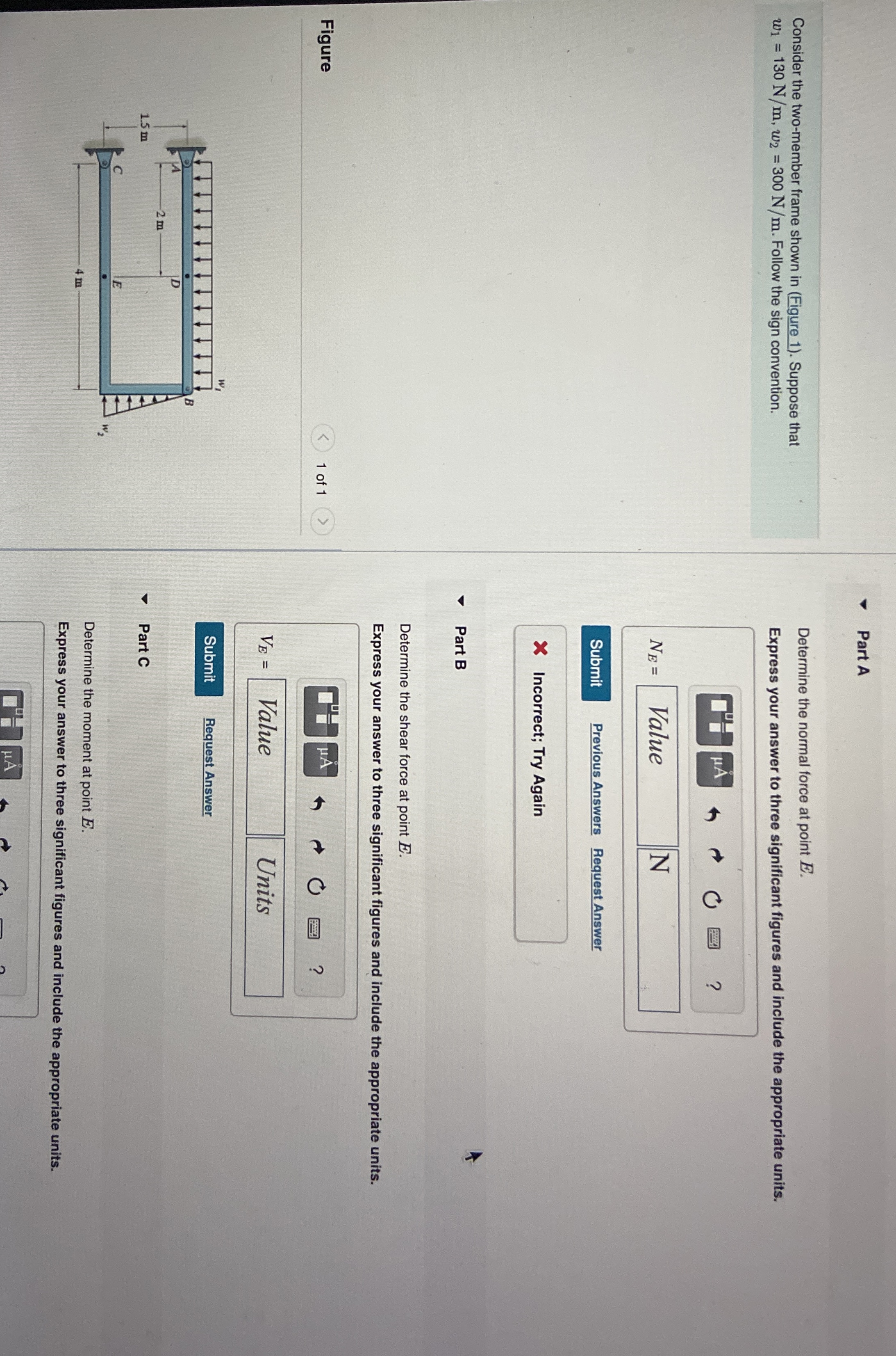 Consider the two - member frame shown in ( Figure