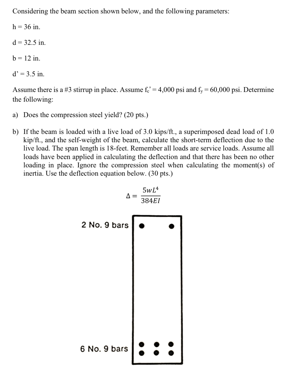 Considering the beam section shown below, and the