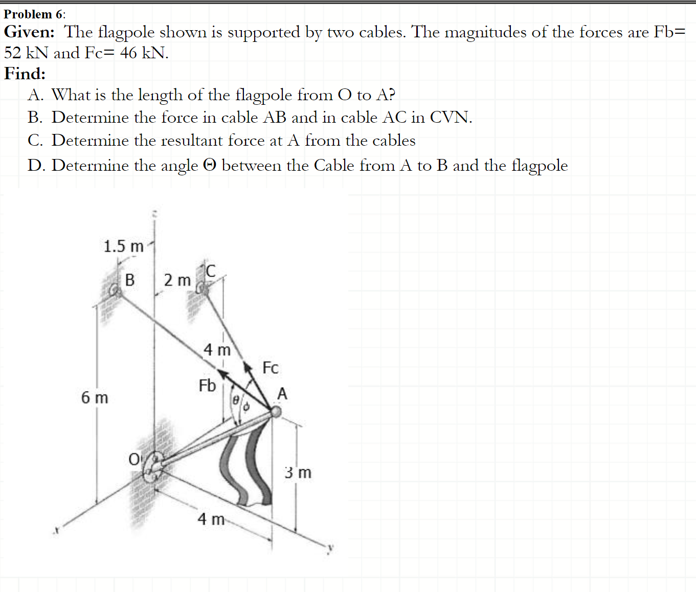 Problem 6 : Given: The flagpole shown is