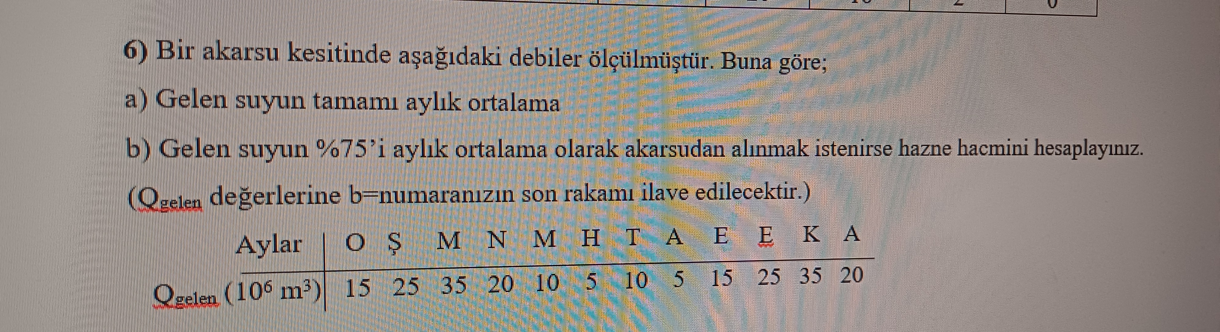 Bir akarsu kesitinde a a daki debiler l lm t r .