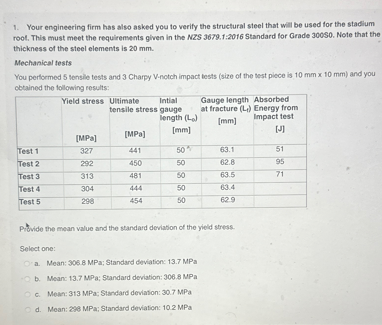 Your engineering firm has also asked you to