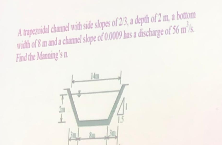 A trapezoidal channel with side slopes of 2 3 , a