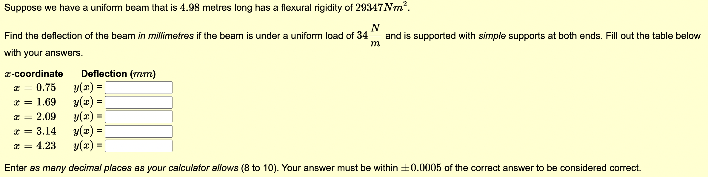 Suppose we have a uniform beam that is 4 . 9 8