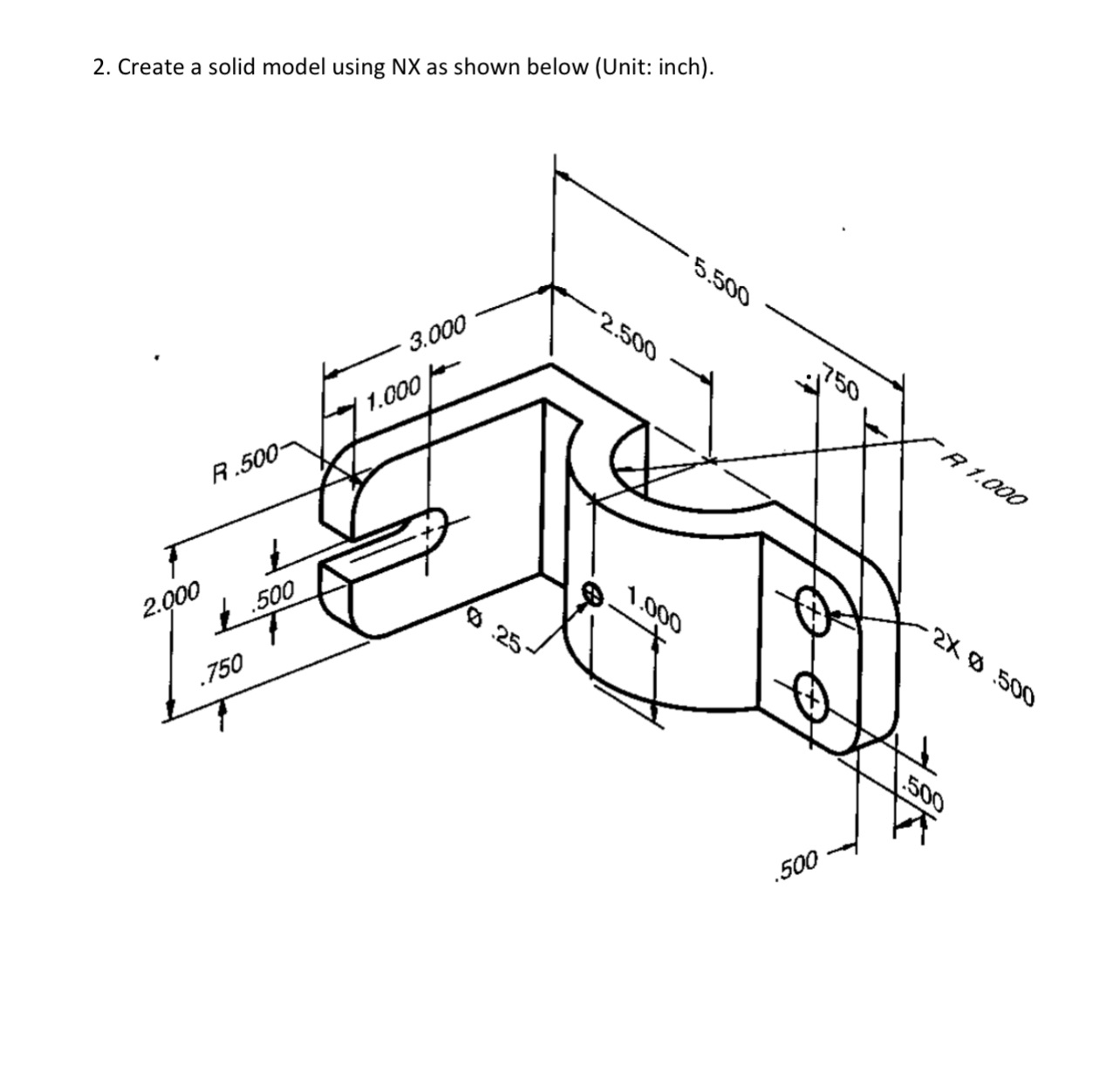 Create a solid model using NX as shown below (