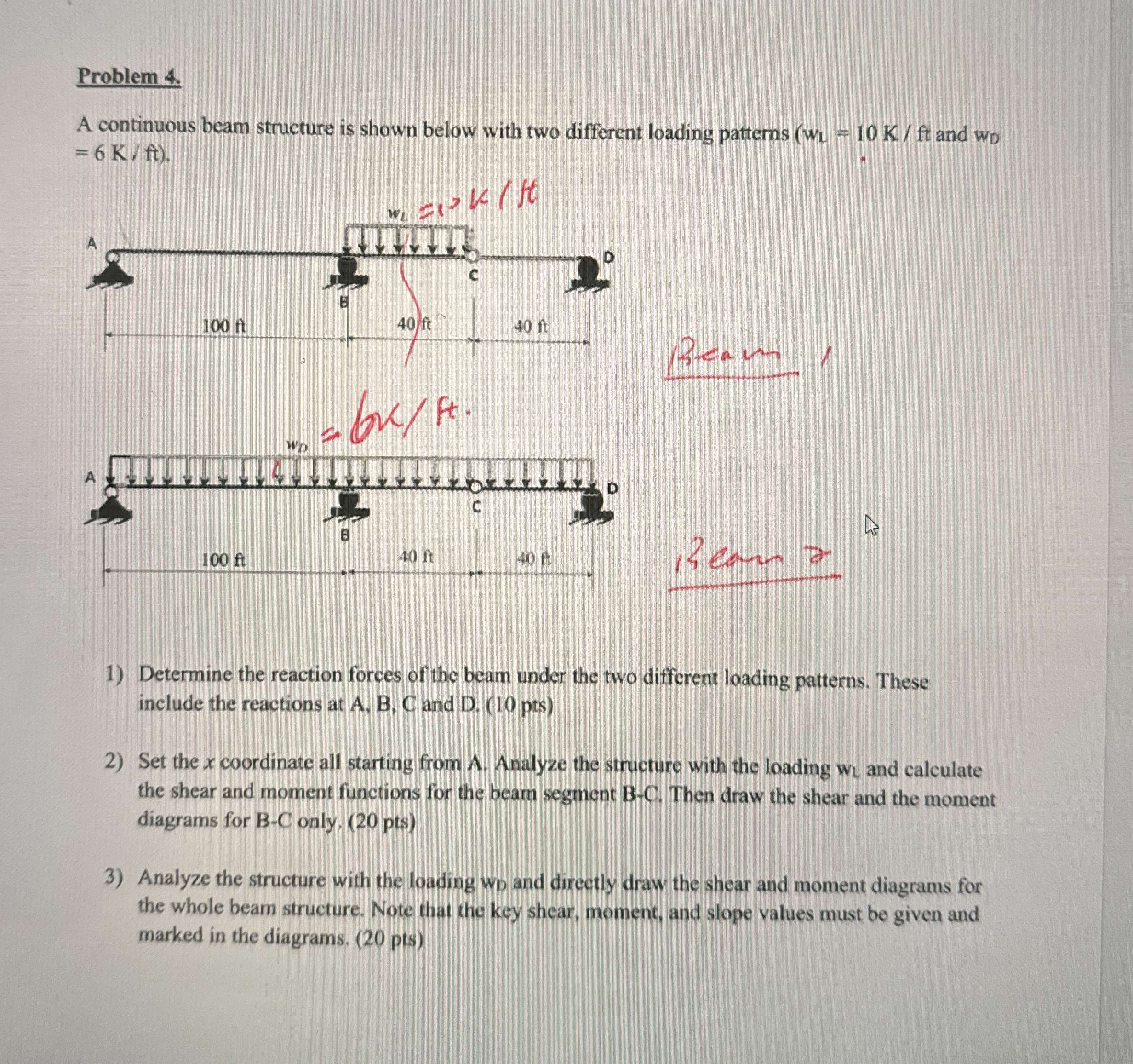 Problem 4 . A continuous beam structure is shown