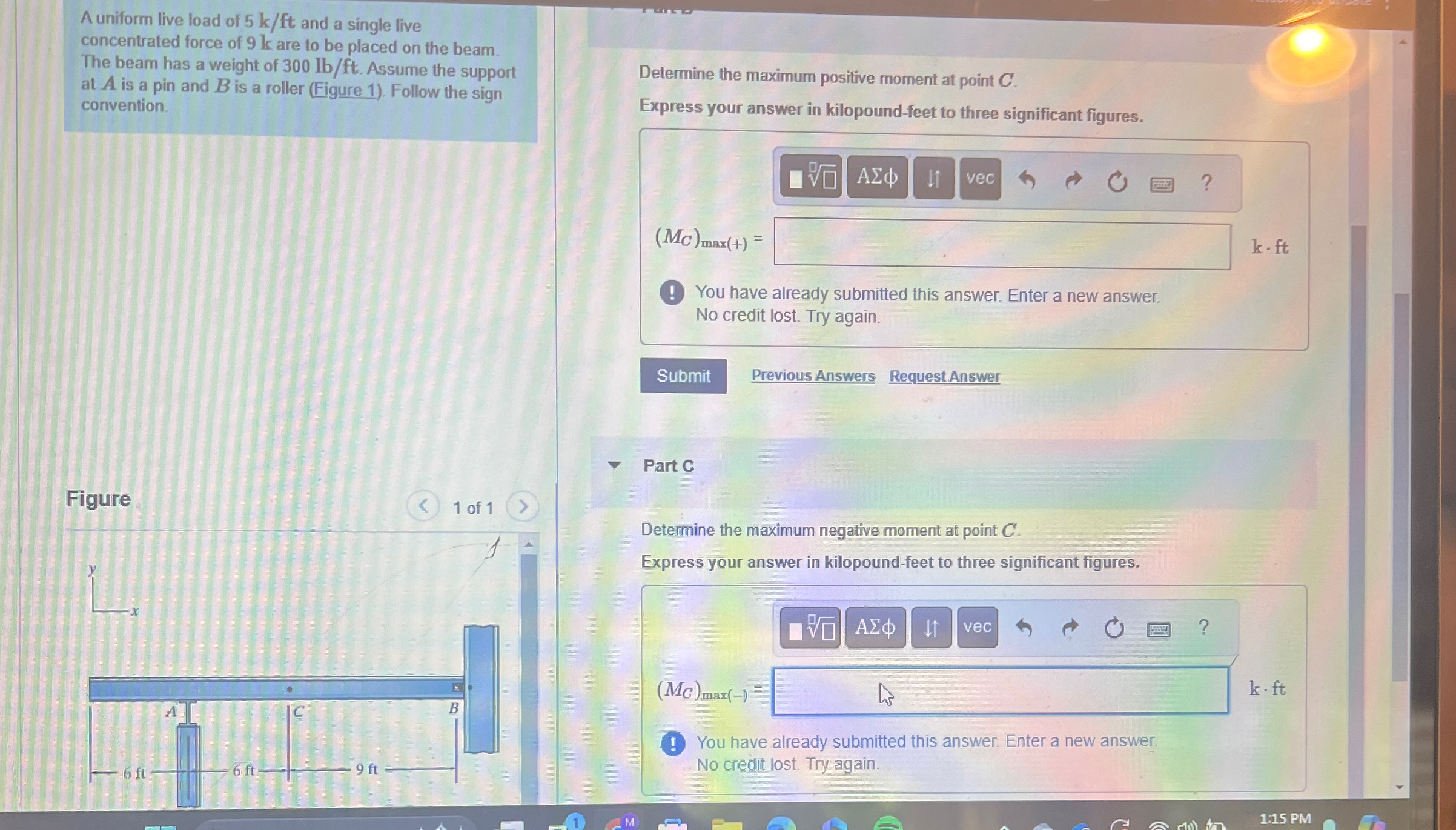 A uniform live load of 5 k f t and a single live