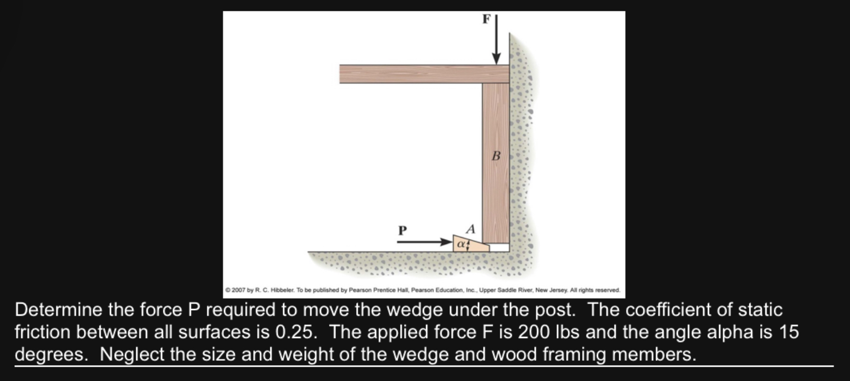 Determine the force P required to move the wedge