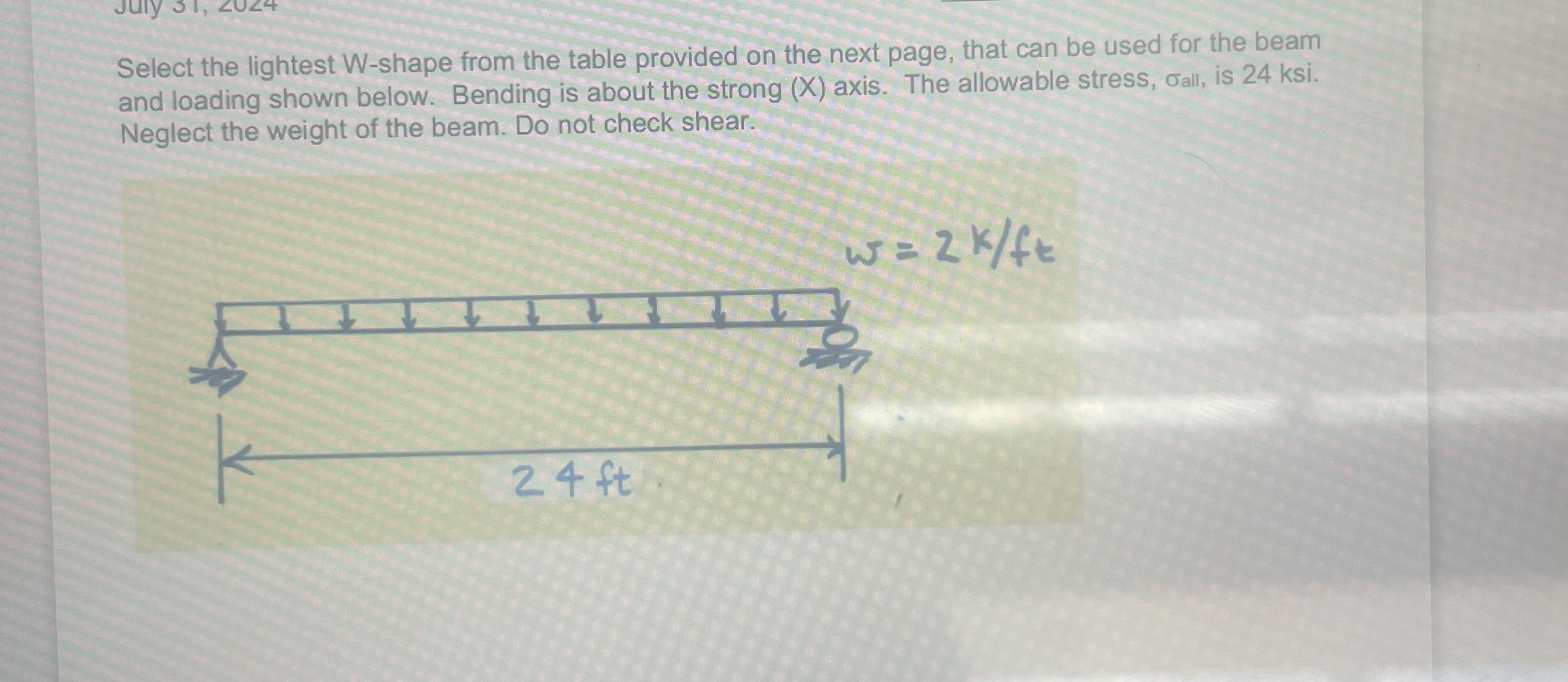 Select the lightest W - shape from the table
