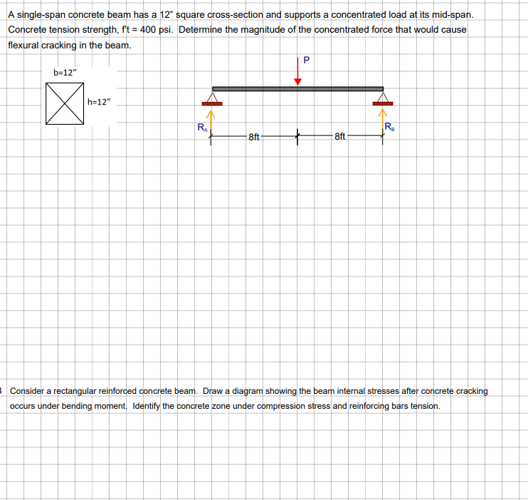 A single - span concrete beam has a 1 2 " square