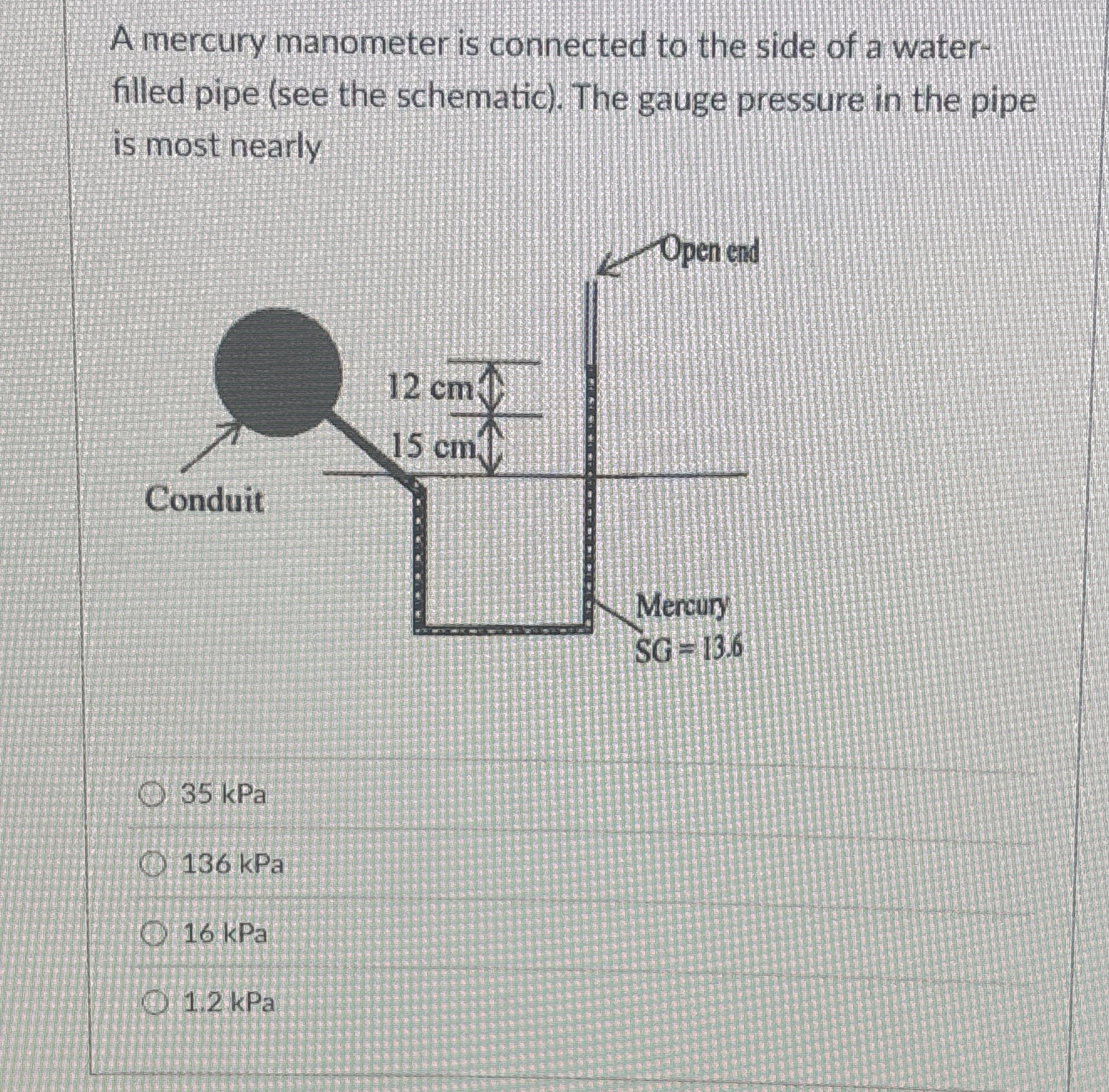 A mercury manometer is connected to the side of a