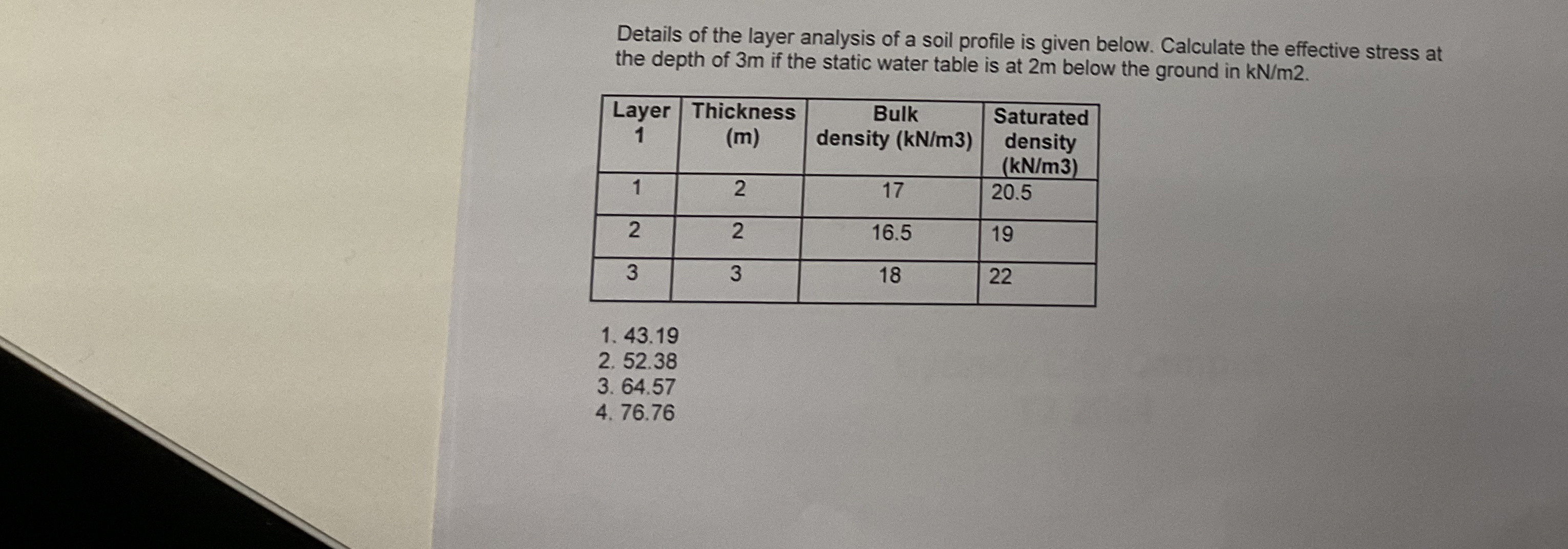 Details of the layer analysis of a soil profile