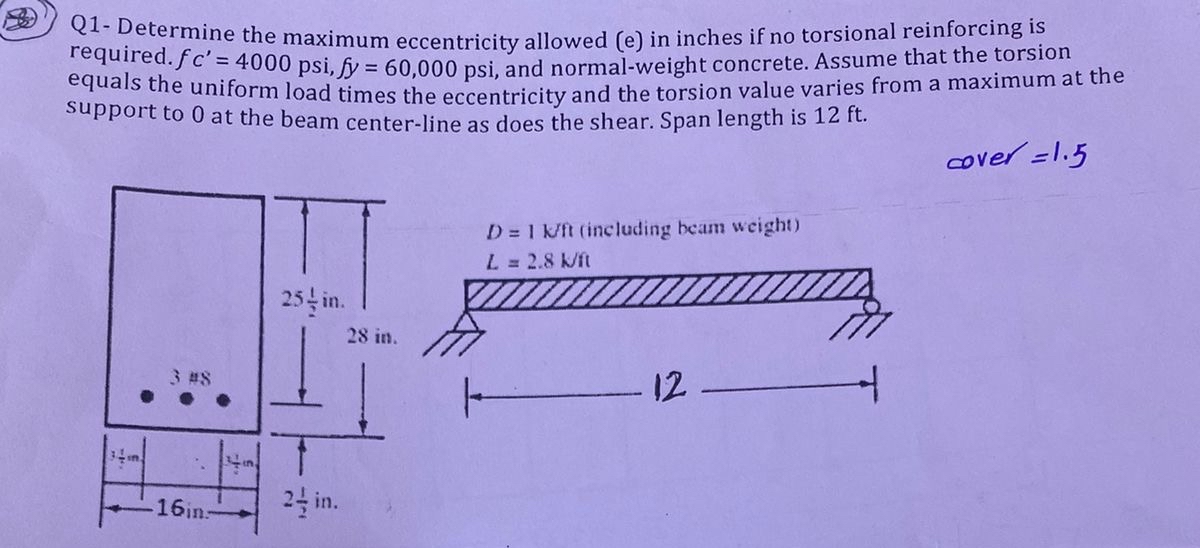 Q 1 - Determine the maximum eccentricity allowed