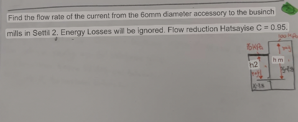 Find the flow rate through the 6 0 mm diameter
