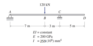 A - 7 m 1 2 0 kNB - 3 mEl = constantCE = 2 0 0