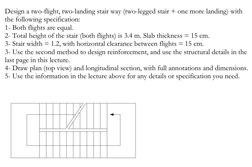 Design a two - flight, two - landing stair way (