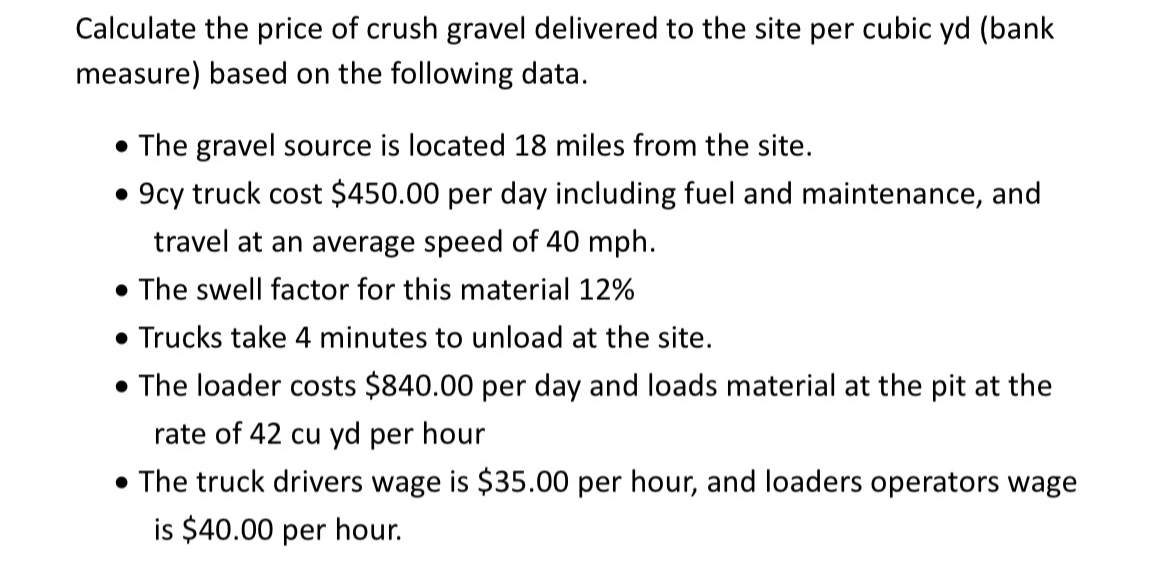 Calculate the price of crush gravel delivered to