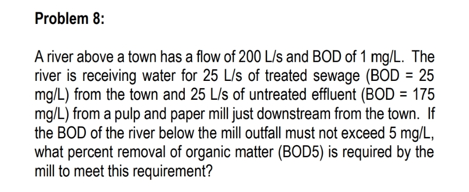 Problem 8 : A river above a town has a flow of 2