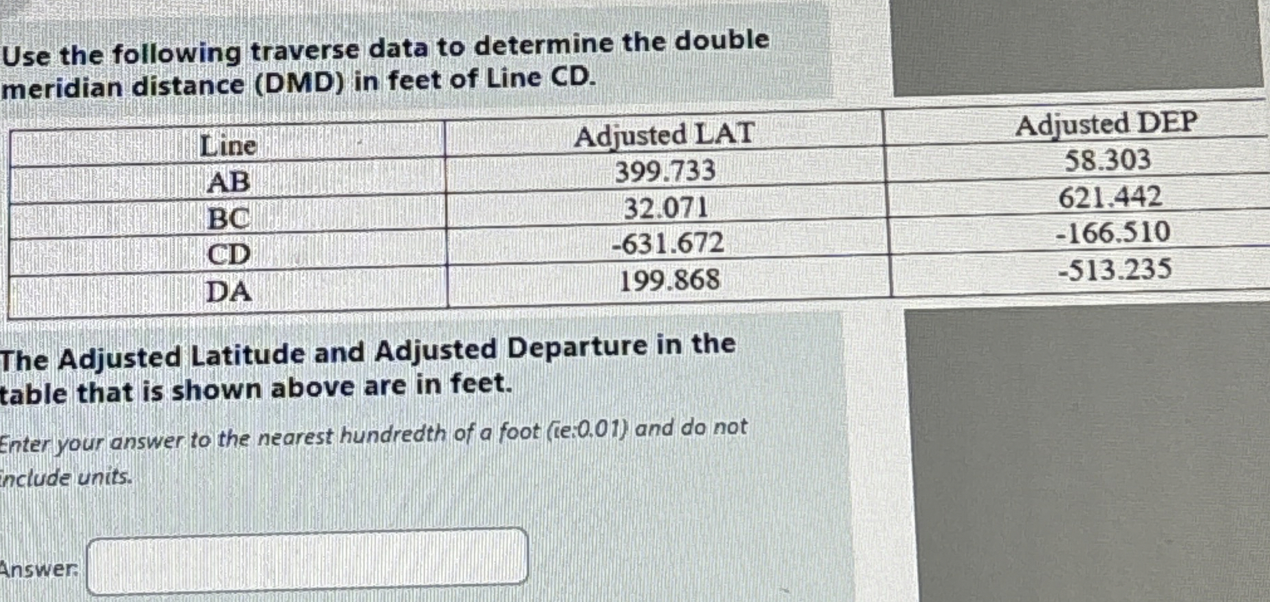 Use the following traverse data to determine the