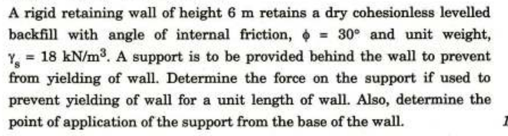 A rigid retaining wall of height 6 m retains a