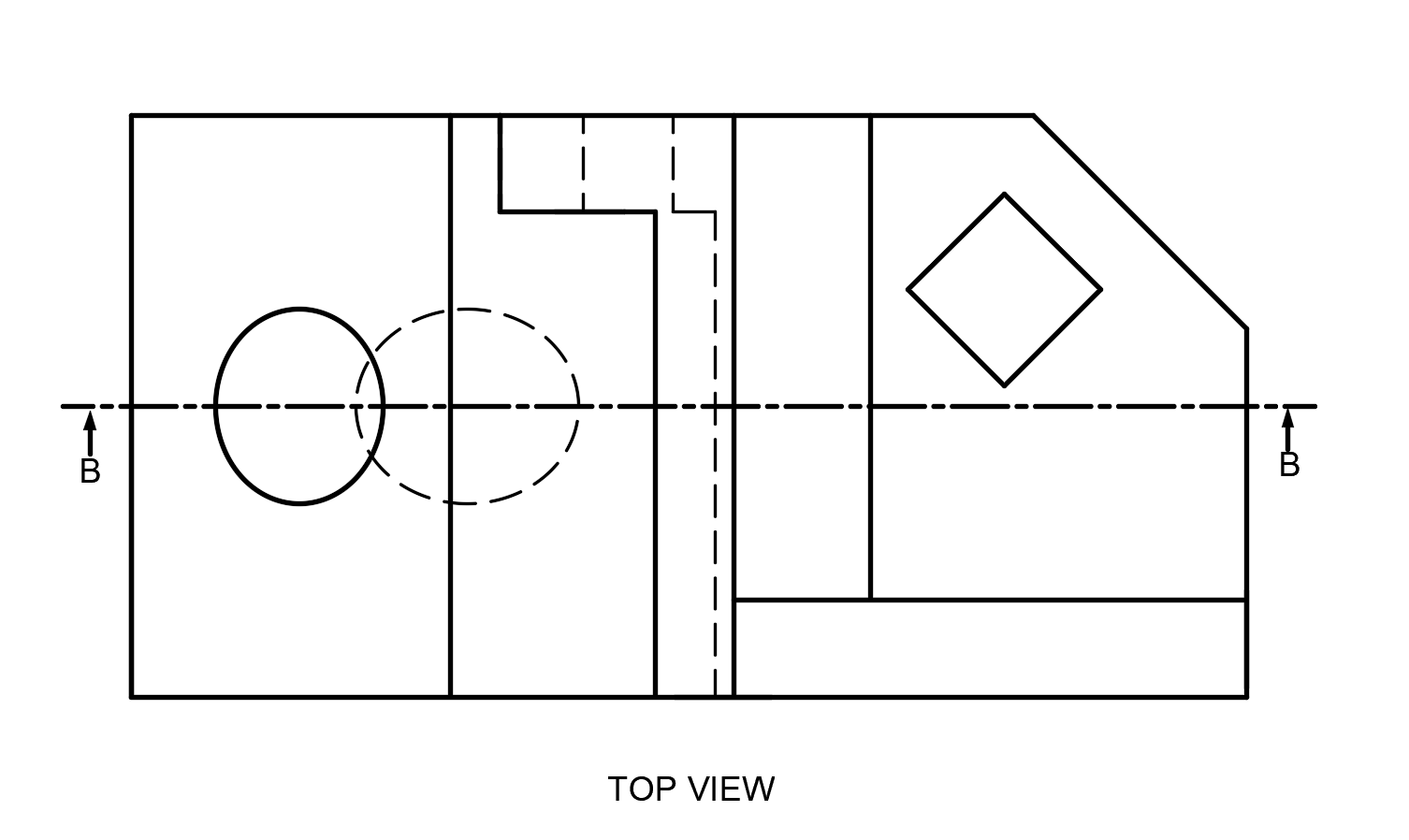What does the sectional front view on the centre