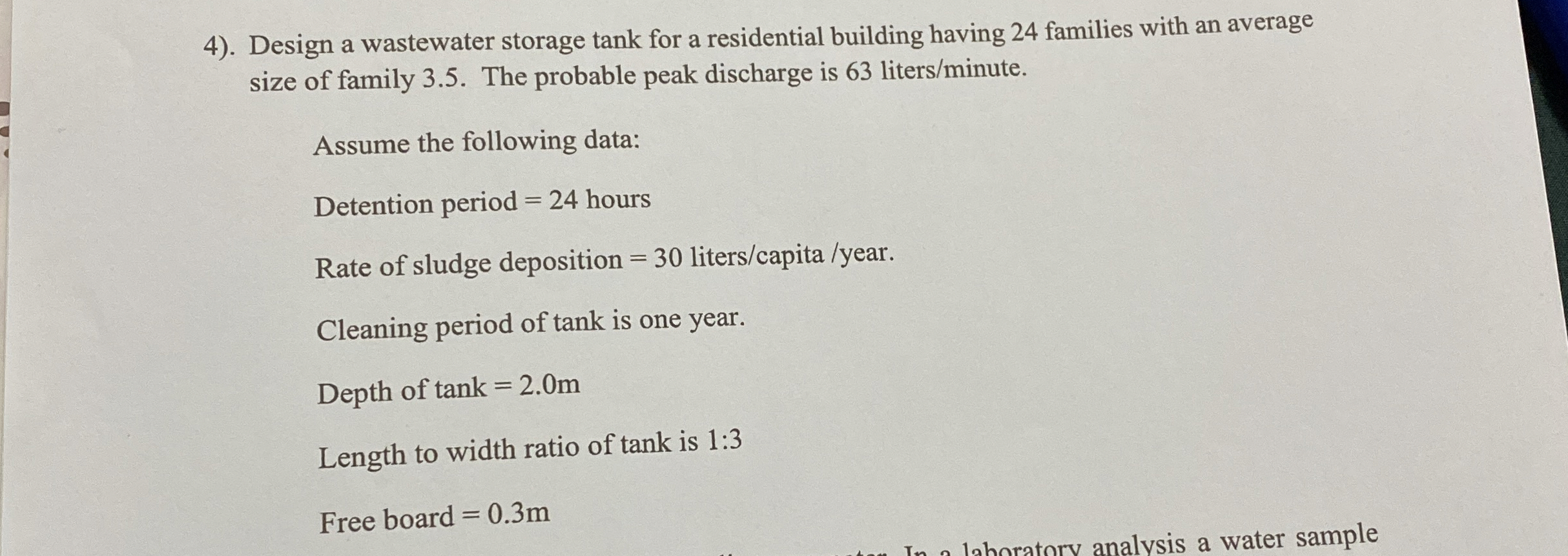 . Design a wastewater storage tank for a