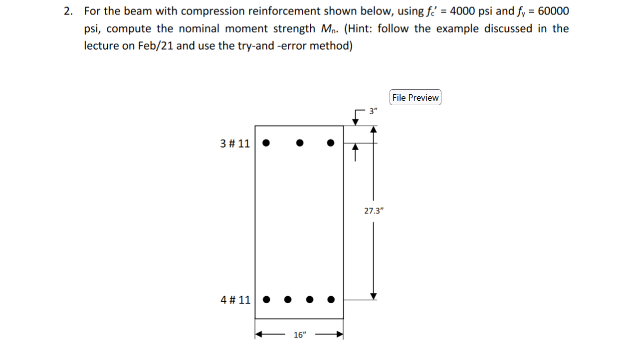 For the beam with compression reinforcement shown