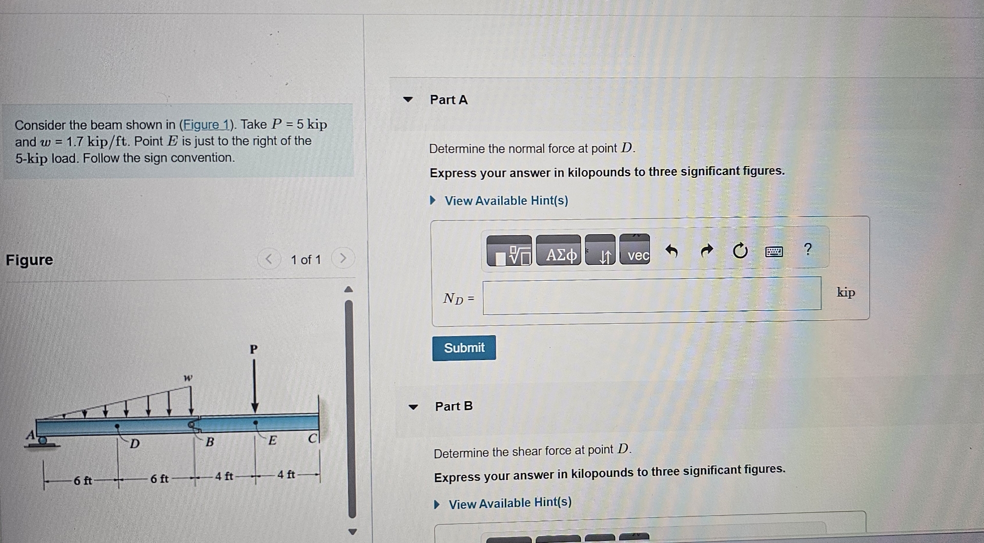 Consider the beam shown in ( Figure 1 ) . Take P