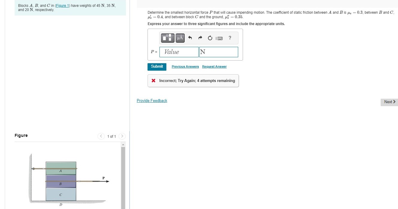 Blocks A , B , and C in ( Figure 1 ) have weights