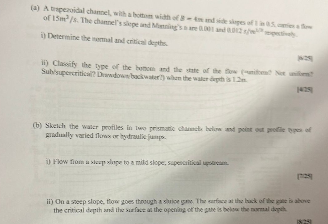 ( a ) A trapezoidal channel, with a bottom width
