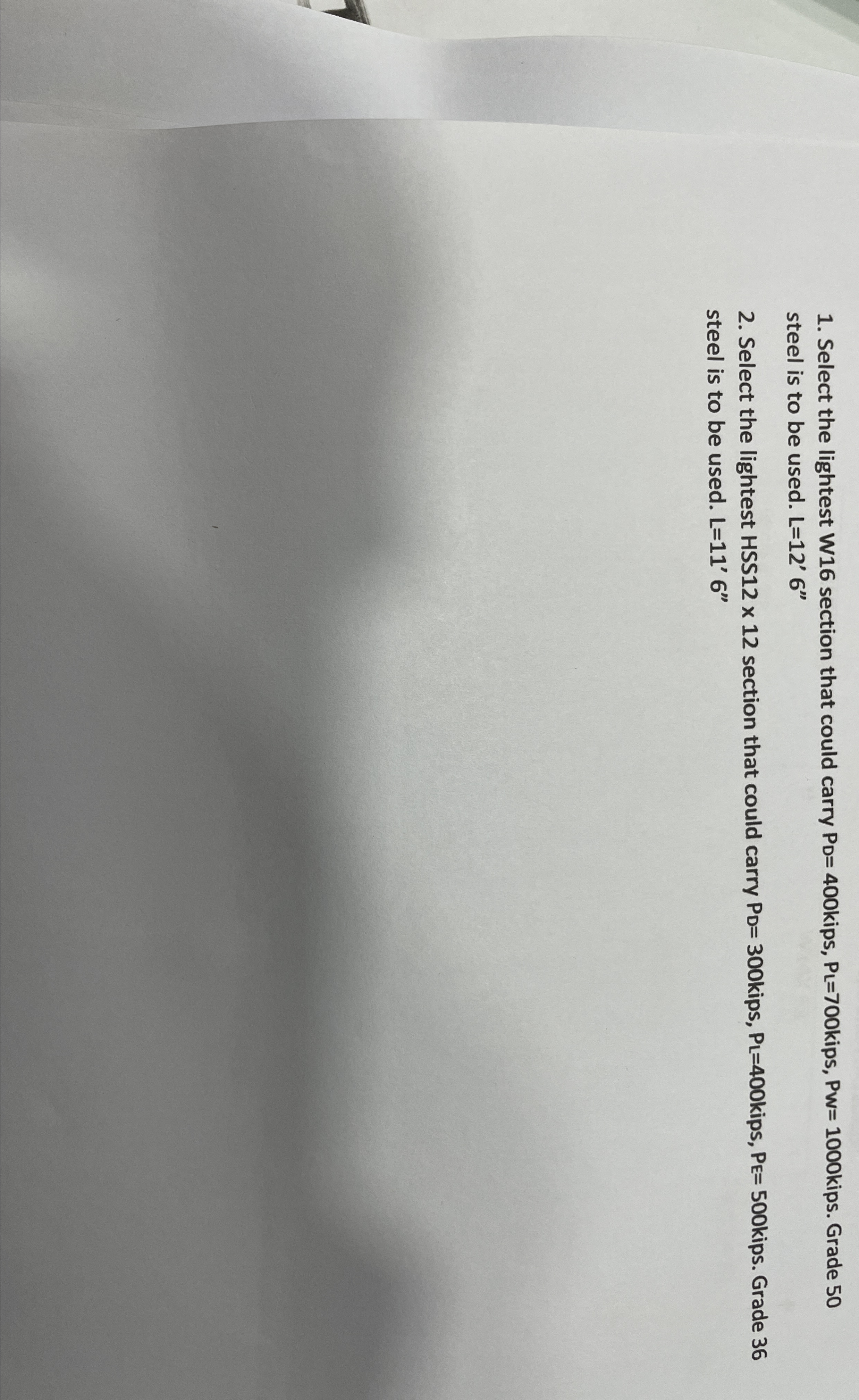 Select the lightest W 1 6 section that could