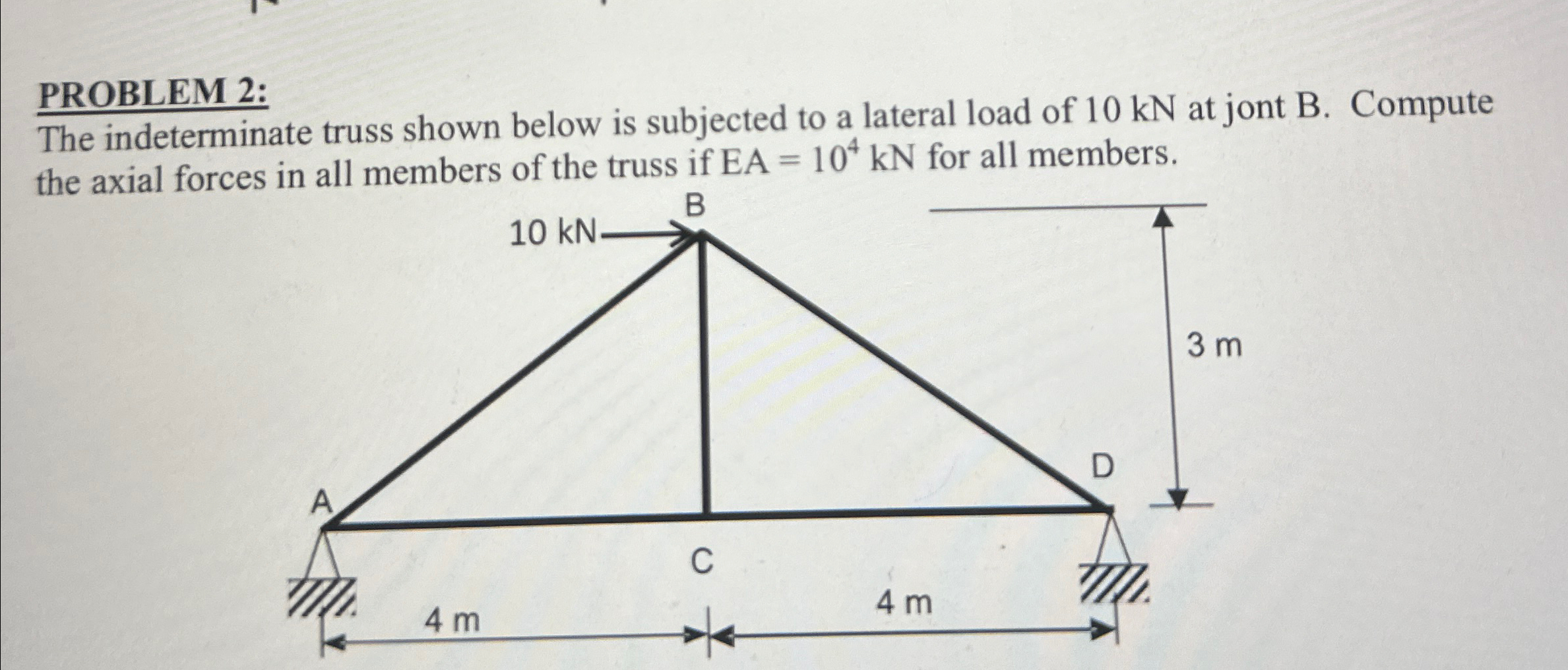 PROBLEM 2 : The indeterminate truss shown below
