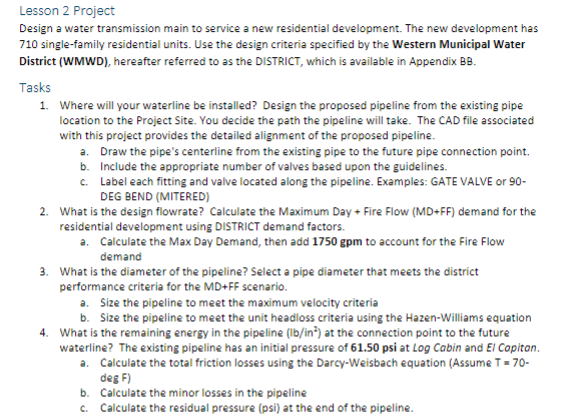 Lesson 2 Project Design a water transmission main