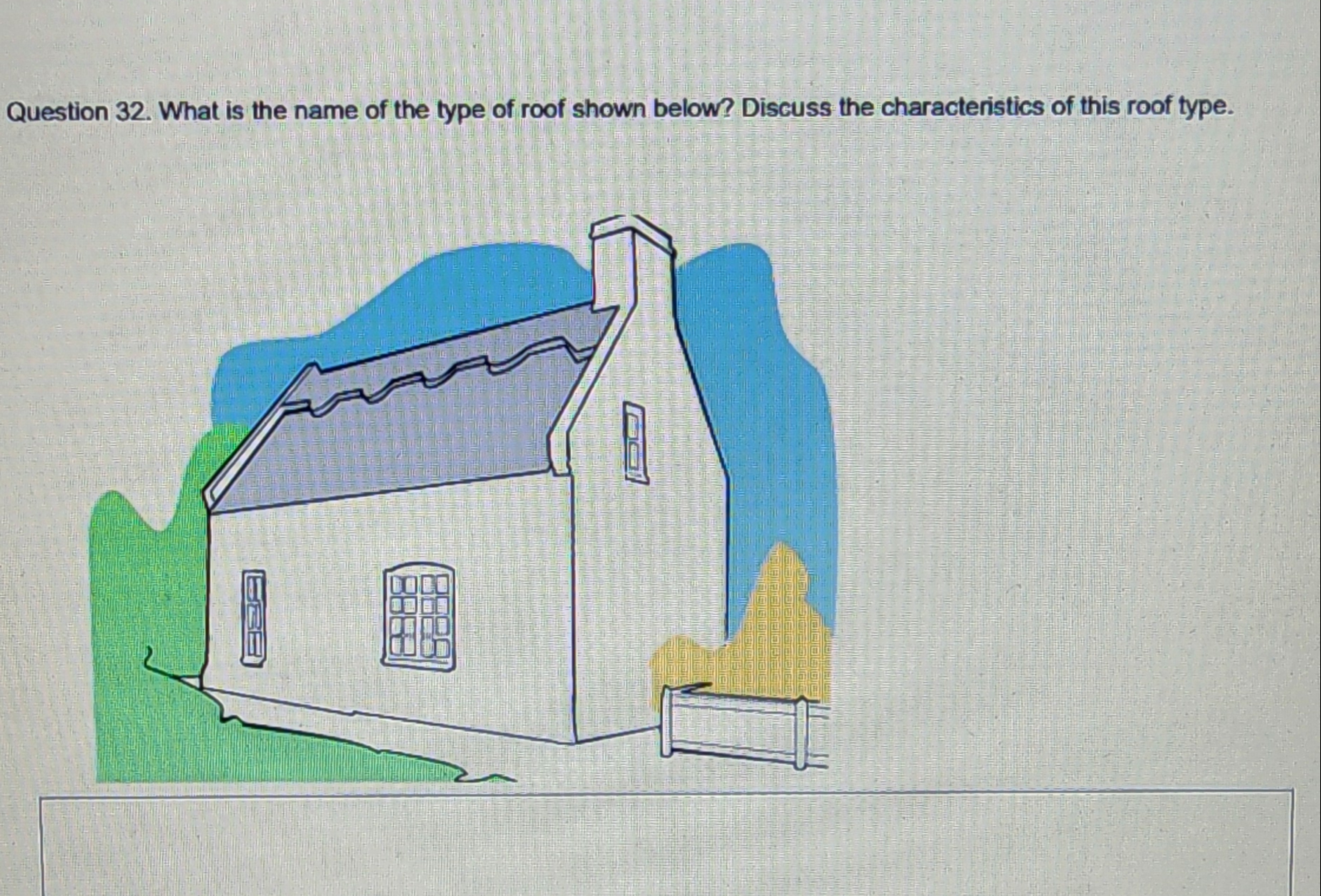 what is the name and type of roof shown below ?