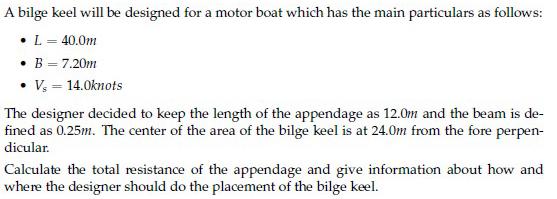 A bilge keel will be designed for a motor boat