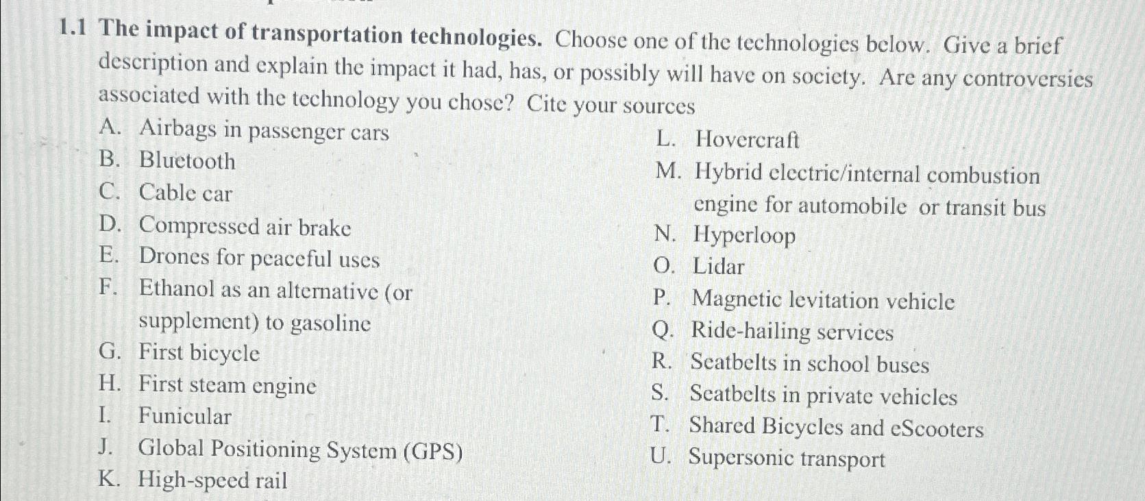 1 . 1 The impact of transportation technologies.