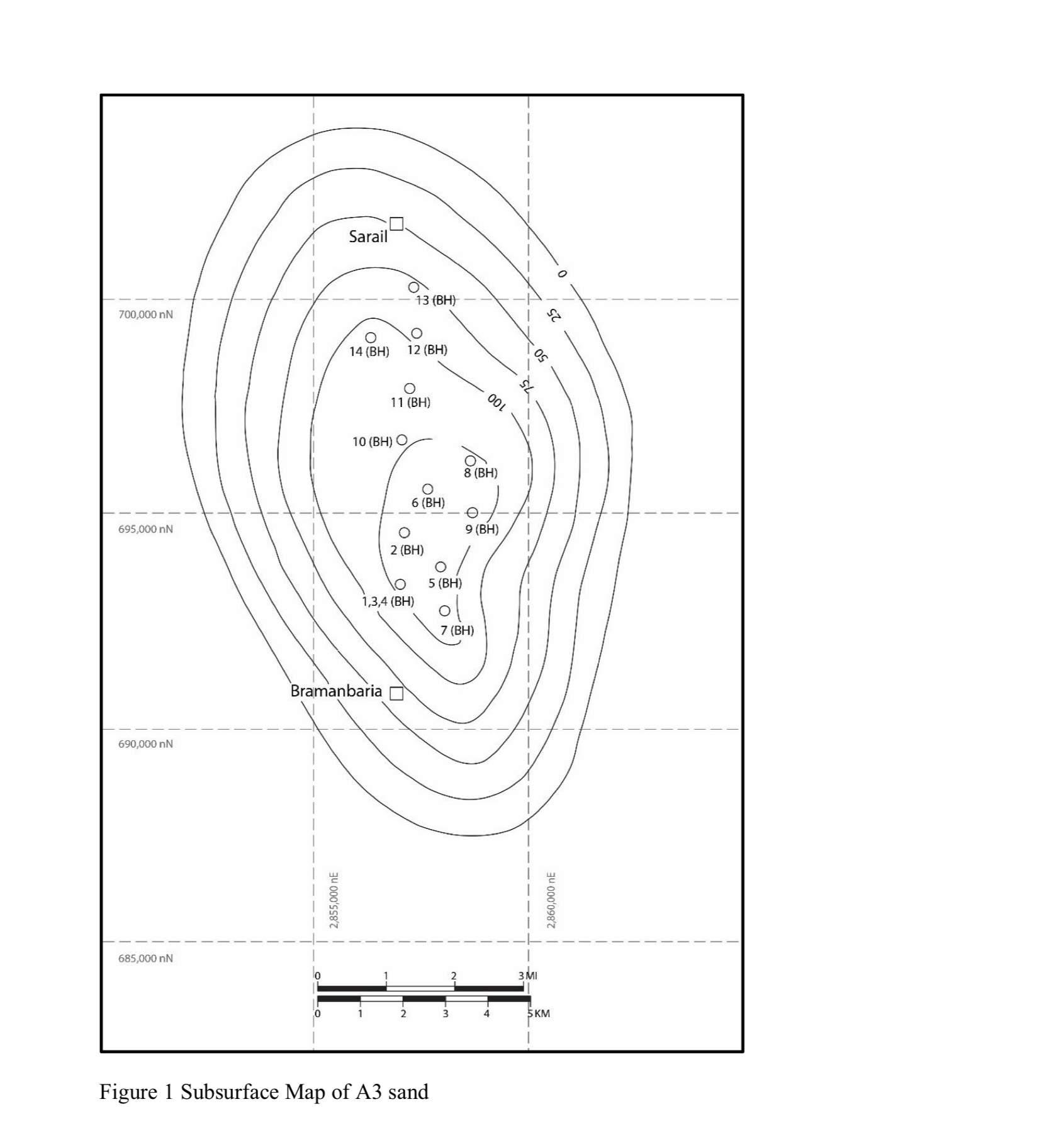 Using the contour map of an active gas reservoir