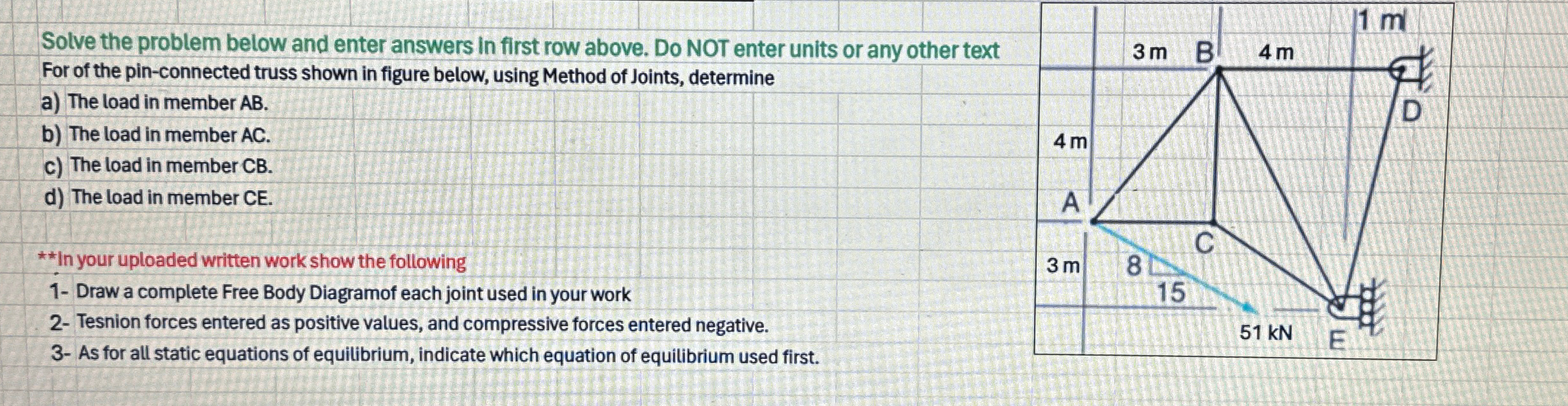 Solve the problem below and enter answers in
