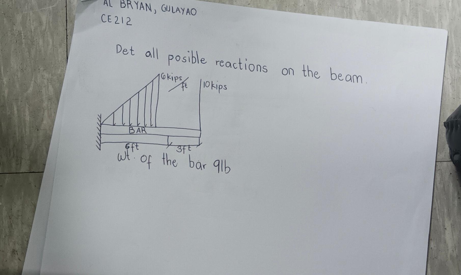 C E 2 1 2 Det all posible reactions on the beam.