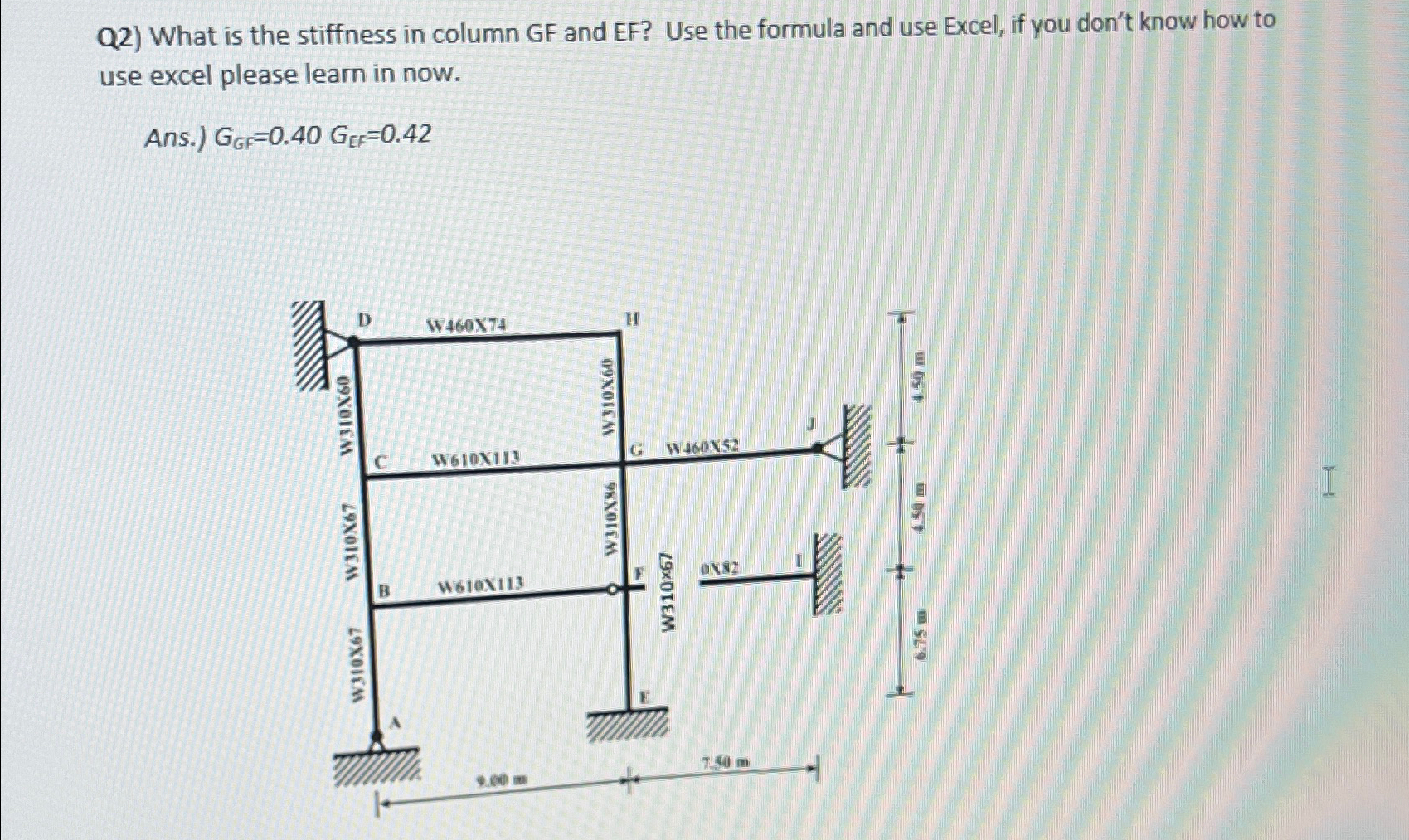 Q 2 ) What is the stiffness in column GF and EF ?