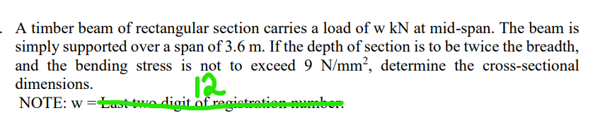 A timber beam of rectangular section carries a