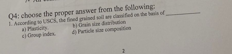 Q 4 : choose the proper answer from the