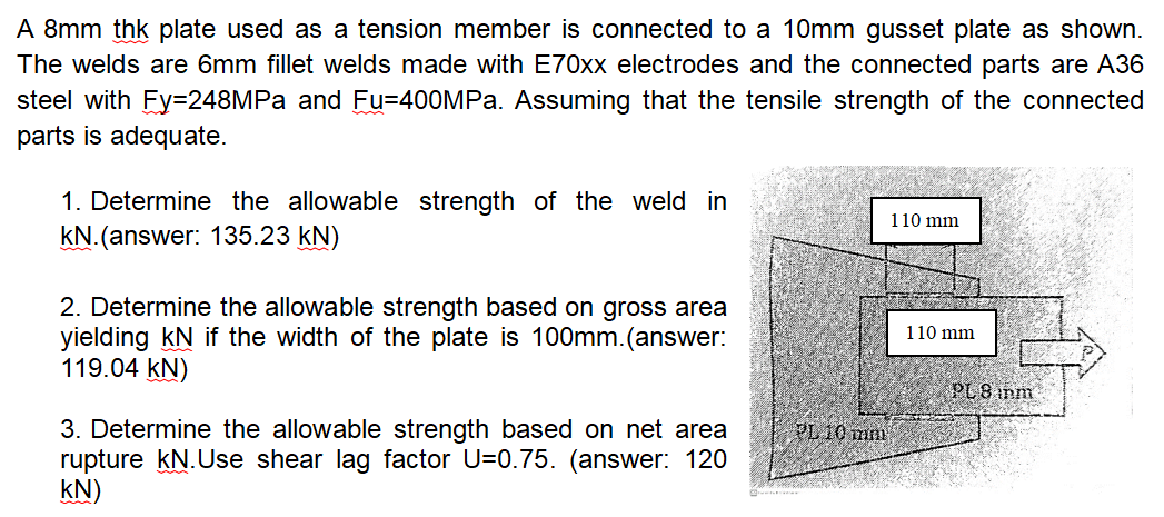 A 8 mm thk plate used as a tension member is