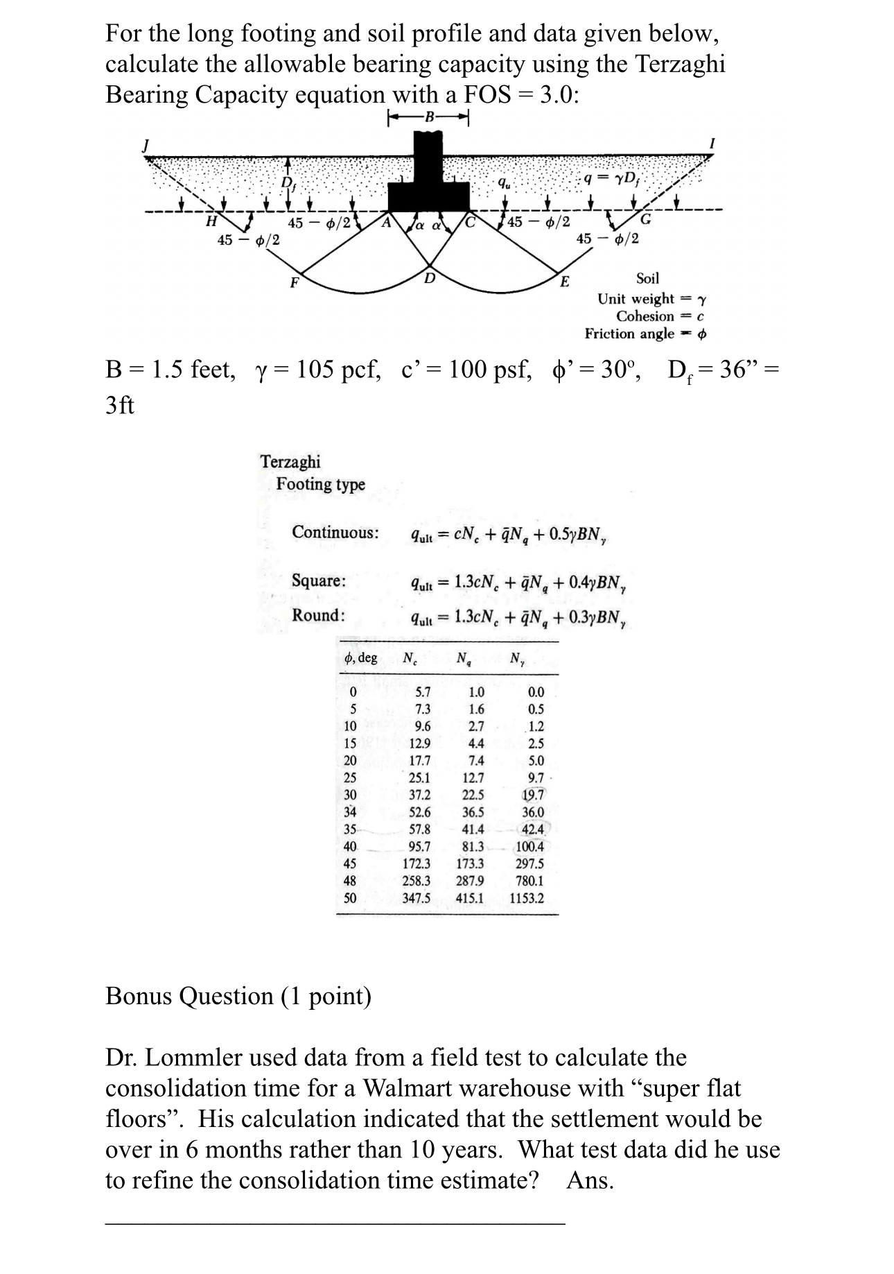 For the long footing and soil profile and data