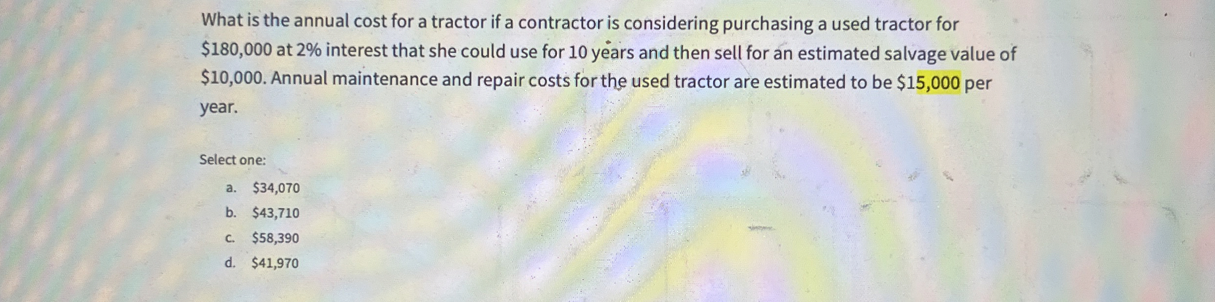 What is the annual cost for a tractor if a