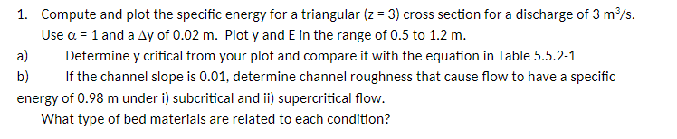 Compute and plot the specific energy for a